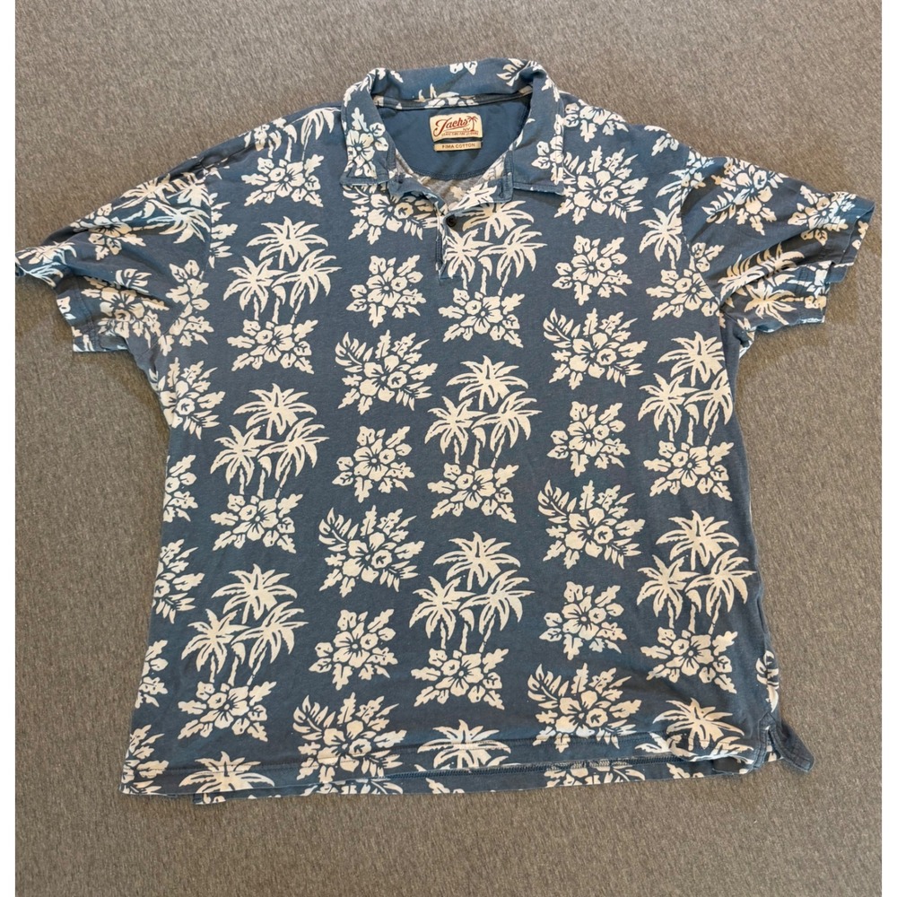 Jachs NY Mens Blue Tropical Palm Tree Pima Cotton Short Sleeve Polo Shirt XL